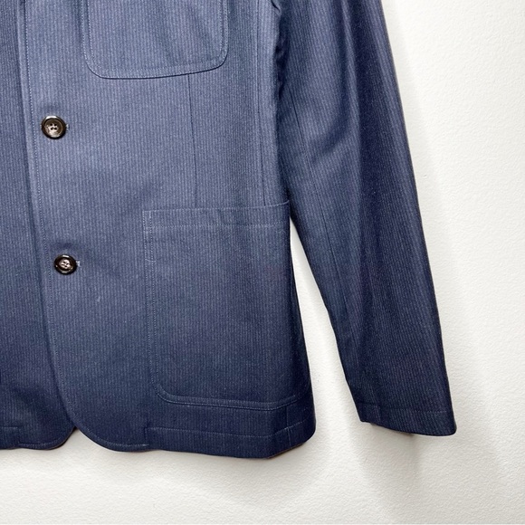 NWT J. Crew Wallace & Barnes Chore Blazer Italian Wool Cotton Navy Blue Stripe - Picture 4 of 10